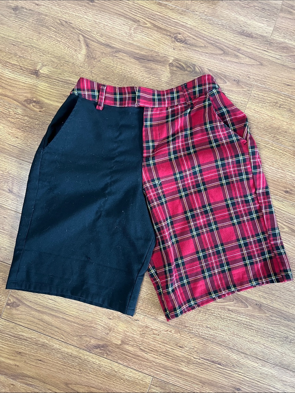 Hot Topic Two-Tone Black and Red Plaid Shorts